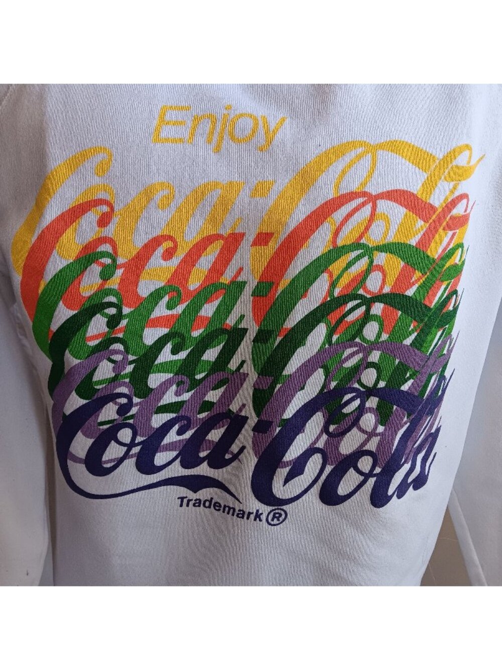 True Vintage Coca-Cola Sweatshirt Large 1990's Hanes Enjoy Logo Rainbow USA